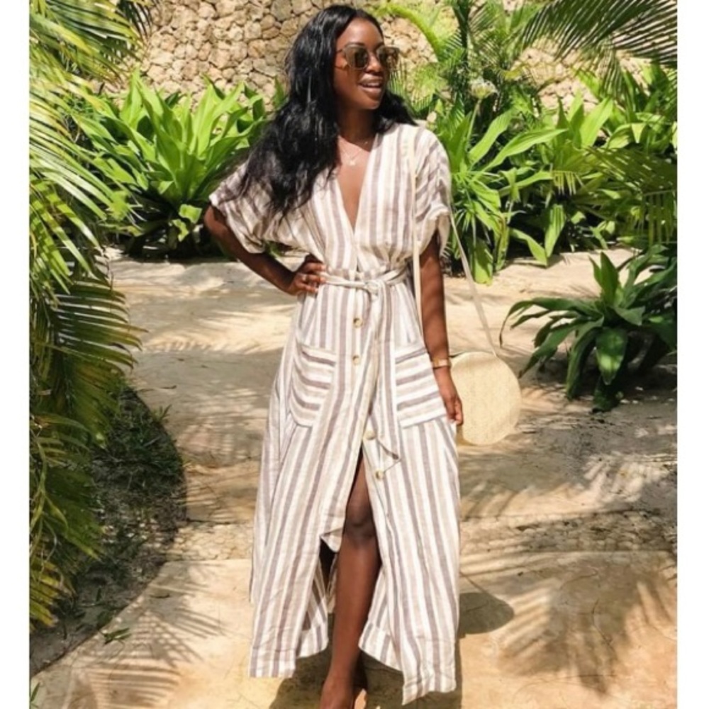 Free People Monday Light Grey Striped Midi Dress - Picture 4 of 16